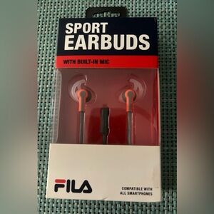Fila Black and Orange Earbud Headphones for Active Lifestyles